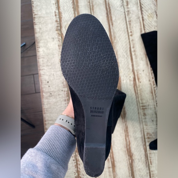 Stuart Weitzman black suede wedge heel pull on boot